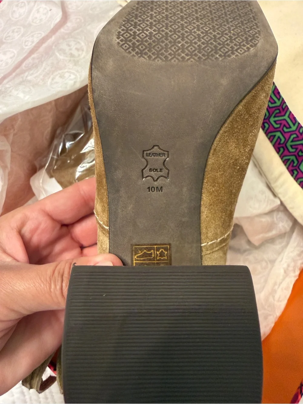 NIB Tory Burch Tan Suede Mid-Calf Block Heel Boots